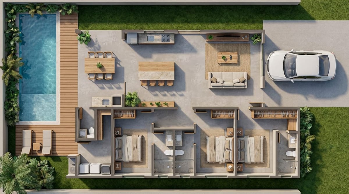 Modelo de casa 9 construída com parceiros da Dunna Invest