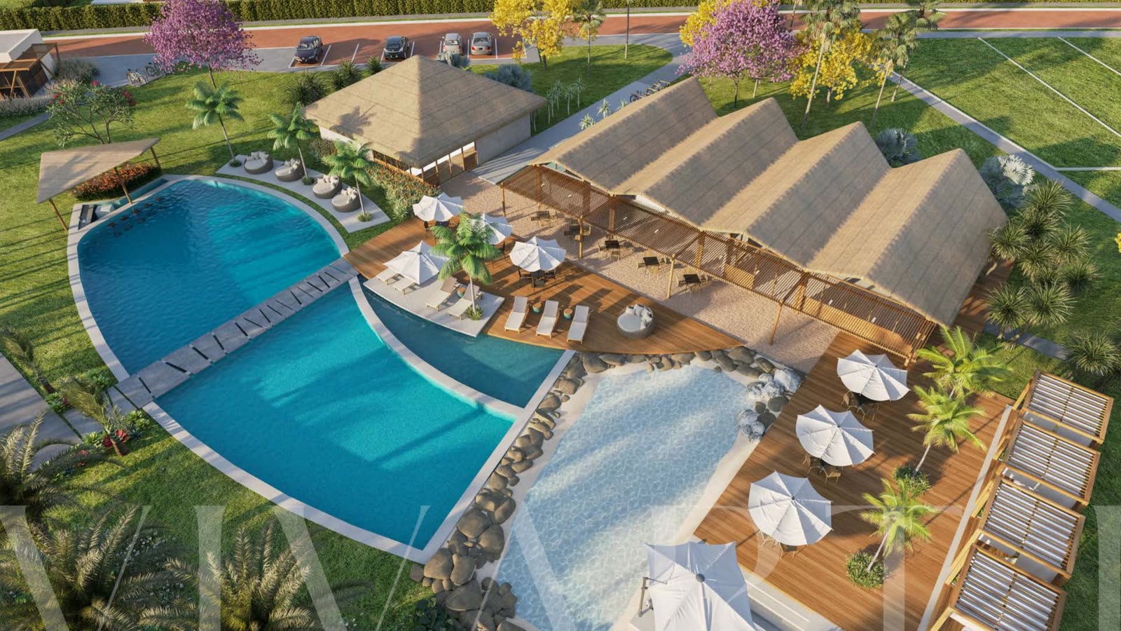 Beach club do Vivart Jeri, com piscinas, prainha e deck, em Jijoca de Jericoacoara